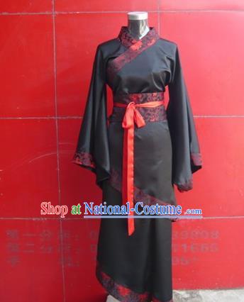 Traditional Ancient Chinese Young Lady Costume Black Curve Bottom, Asian Chinese Han Dynasty Princess Embroidered Clothing for Women