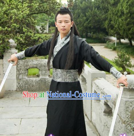 Traditional Ancient Chinese Swordsman Black Costume, Asian Chinese Song Dynasty Kawaler Clothing for Men