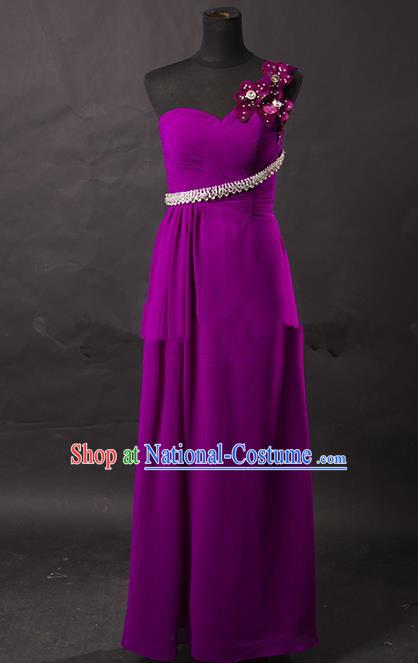 Traditional Chinese Modern Dancing Costume, Women Opening Classic Chorus Singing Group Paillette Purple Dress for Women