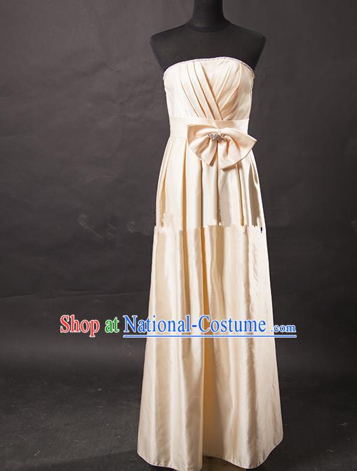 Traditional Chinese Modern Dancing Costume, Women Opening Classic Chorus Singing Group Beige Full Dress for Women