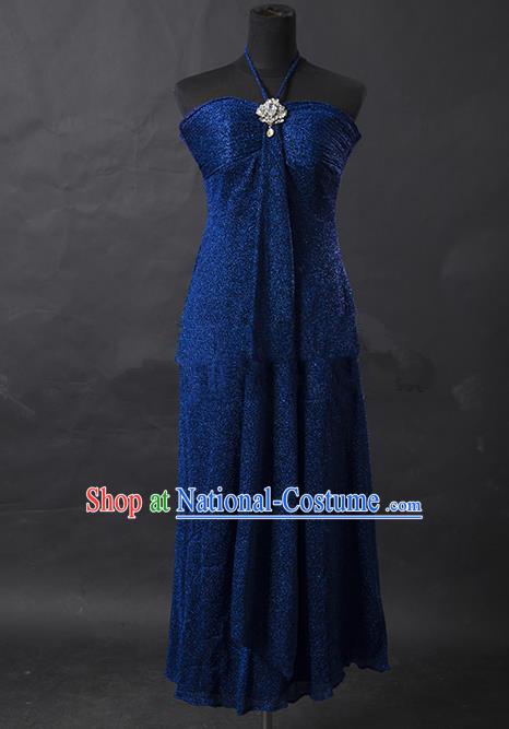 Traditional Chinese Modern Dancing Costume, Women Opening Classic Chorus Singing Group Peacock Blue Full Dress for Women