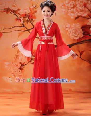 Traditional Ancient Chinese Palace Lady Fairy Costume, Asian Chinese Tang Dynasty Princess Embroidered Red Dress Clothing for Women