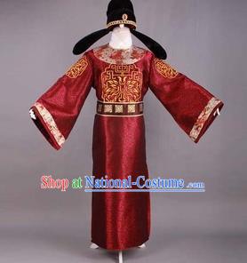 Traditional Ancient Chinese Prime Minister Costume and Headpiece, Asian Chinese Tang Dynasty Chancellor Clothing for Men