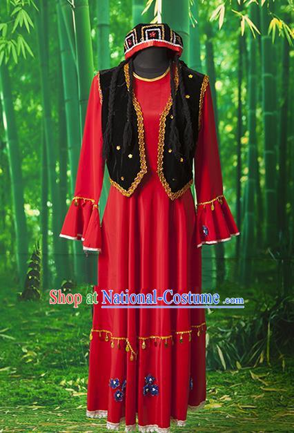 Traditional Chinese Uyghur Nationality Dancing Costume, Chinese Minority Nationality Uigurian Dance Dress for Women