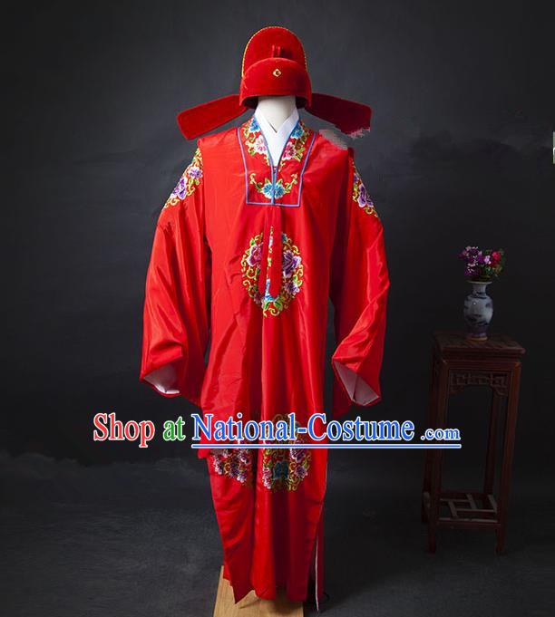 Traditional Ancient Chinese Wedding Bridegroom Costume, Asian Chinese Ming Dynasty Embroidered Red Robe Clothing for Men