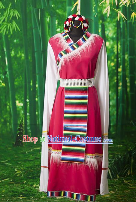 Traditional Chinese Zang Nationality Dance Costume, Folk Dance Ethnic Clothing, Chinese Tibetan Minority Nationality Dress for Women