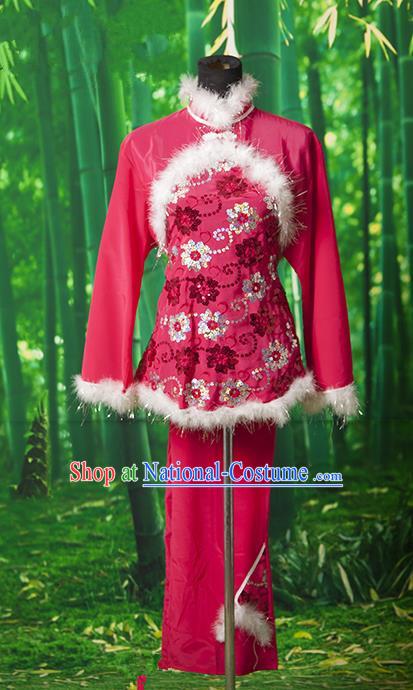 Traditional Chinese Classical Dance Yangge Fan Dancing Costume, Folk Dance Uniform Yangko Red Costume for Women