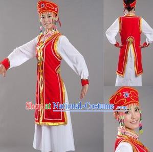 Traditional Chinese Mongol Nationality Dancing Costume, Mongols Female Folk Dance Ethnic Pleated Skirt, Chinese Mongolian Minority Nationality Costume for Women