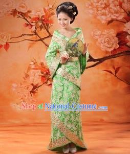 Traditional Ancient Chinese Palace Lady Costume, Asian Chinese Tang Dynasty Imperial Concubine Embroidered Green Dress Clothing for Women