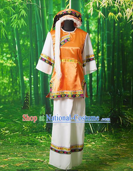 Traditional Chinese Bai Nationality Dancing Costume, Chinese Minority Nationality Embroidery Costume for Women