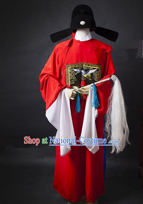 Traditional Chinese Peking Opera Bao Zheng Costume Embroidered Robe, China Ancient Beijing Opera Red Gwanbok for Men