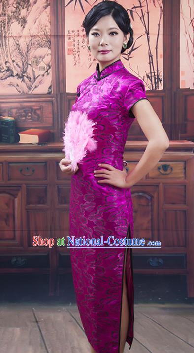 Traditional Ancient Chinese Republic of China Purple Silk Cheongsam, Asian Chinese Chirpaur Qipao Dress Clothing for Women