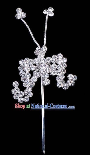 Traditional Beijing Opera Diva Hair Accessories Crystal Bat Hairpins, Ancient Chinese Peking Opera Hua Tan Hair Stick Headwear