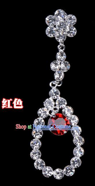 Traditional Beijing Opera Diva Jewelry Accessories Red Crystal Tassel Earrings, Ancient Chinese Peking Opera Hua Tan Eardrop