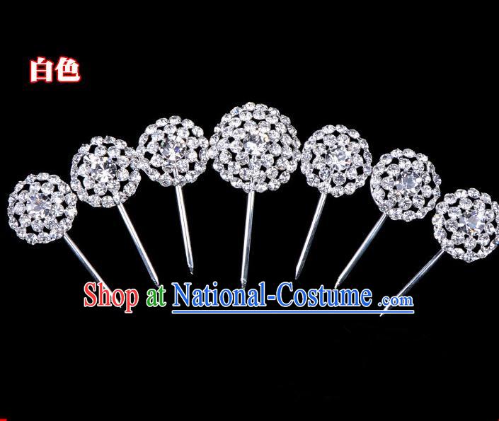 Traditional Beijing Opera Diva Hair Accessories Crystal Head Ornaments Complete Set, Ancient Chinese Peking Opera Hua Tan Round Hairpins Hair Stick Headwear