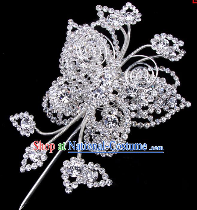 Traditional Beijing Opera Diva Hair Accessories Crystal Butterfly Head Ornaments, Ancient Chinese Peking Opera Hua Tan Large Hairpins Hair Stick Headwear