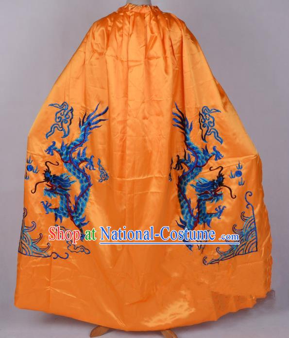 Top Grade Professional Beijing Opera Costume Emperor Embroidered Yellow Cloak, Traditional Ancient Chinese Peking Opera King Embroidery Dragons Mantle Clothing