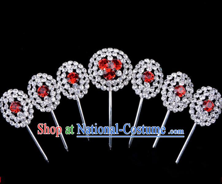 Traditional Beijing Opera Diva Hair Accessories Crystal Head Ornaments Hairpins Complete Set, Ancient Chinese Peking Opera Hua Tan Hair Stick Headwear