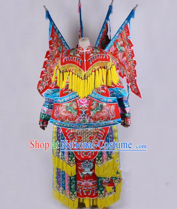 Top Grade Professional Beijing Opera Female General Costume Swordplay Embroidered Cape, Traditional Ancient Chinese Peking Opera Mu Guiying Embroidery Robe Clothing