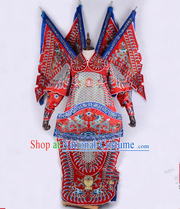 Top Grade Professional Beijing Opera General Costume Embroidered Cape, Traditional Ancient Chinese Peking Opera Military Officer Embroidery Robe Clothing