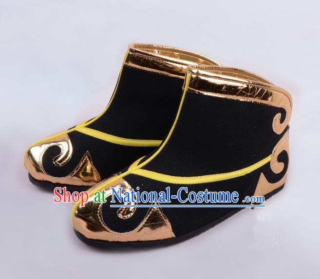 Traditional Beijing Opera Takefu Shoes Young Men Quick Boots, Ancient Chinese Peking Opera Wu-Sheng Black Shoes