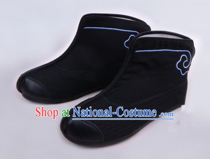 Traditional Beijing Opera Takefu Shoes Young Men Warrior Quick Boots, Ancient Chinese Peking Opera Wu-Sheng Black Shoes