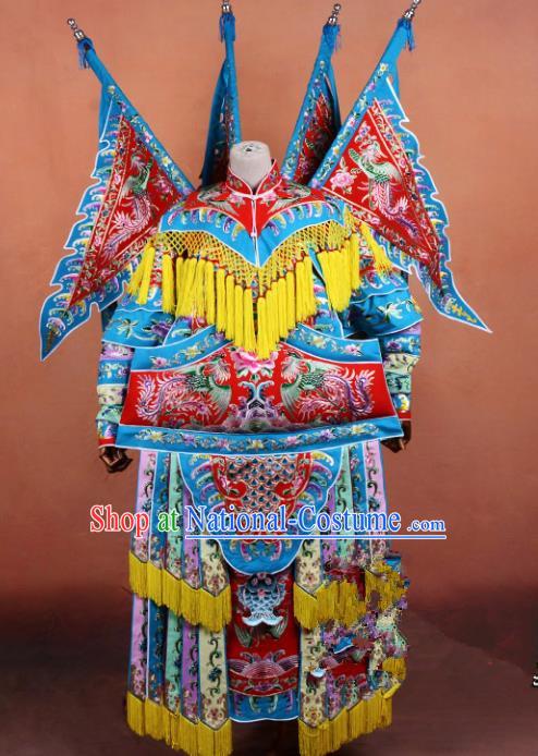 Top Grade Professional Beijing Opera Female General Costume Swordplay Embroidered Cape, Traditional Ancient Chinese Peking Opera Mu Guiying Embroidery Robe Clothing