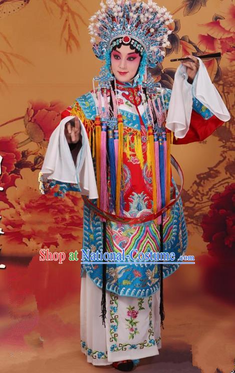 Top Grade Professional Beijing Opera Diva Costume Palace Senior Concubine Embroidered Robe and Phoenix Coronet, Traditional Ancient Chinese Peking Opera Embroidery Dress Clothing