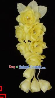 Traditional Beijing Opera Diva Hair Accessories Temples Yellow Silk Flowers Head Ornaments Hairpins, Ancient Chinese Peking Opera Hua Tan Hair Stick Headwear