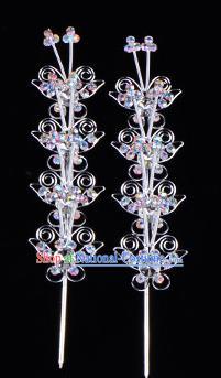 Traditional Beijing Opera Diva Hair Accessories Crystal Butterfly Head Ornaments Hairpins, Ancient Chinese Peking Opera Hua Tan Hair Stick Headwear