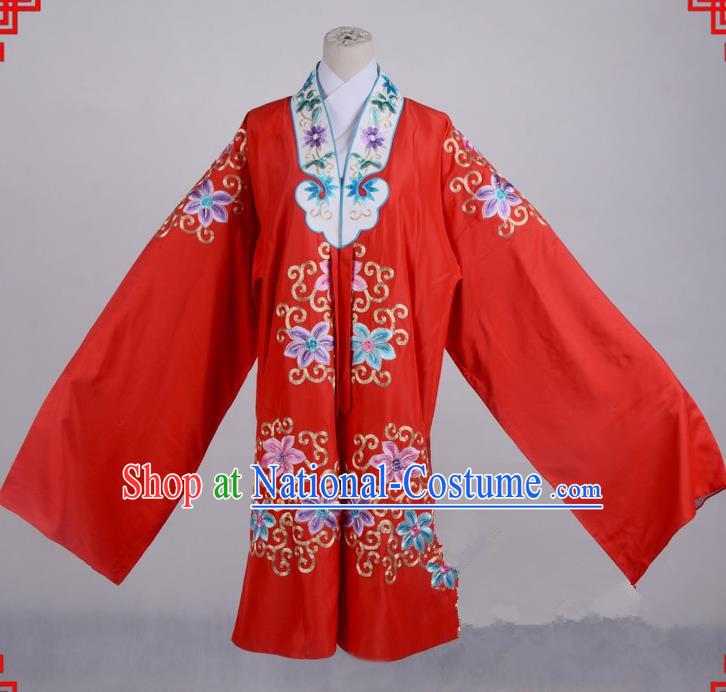 Top Grade Professional Beijing Opera Palace Lady Costume Hua Tan Red Silk Embroidered Cape, Traditional Ancient Chinese Peking Opera Diva Wedding Embroidery Clothing