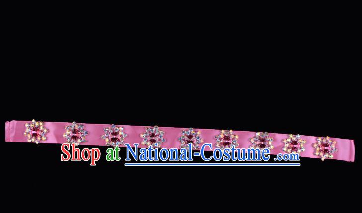 Traditional Beijing Opera Diva Hair Accessories Colorful Crystal Pink Headband, Ancient Chinese Peking Opera Hua Tan Hair Clasp Headwear