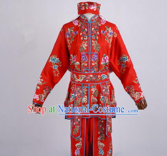 Traditional China Beijing Opera Swordplay Costume, Ancient Chinese Peking Opera Blues Warrior Embroidery Red Clothing