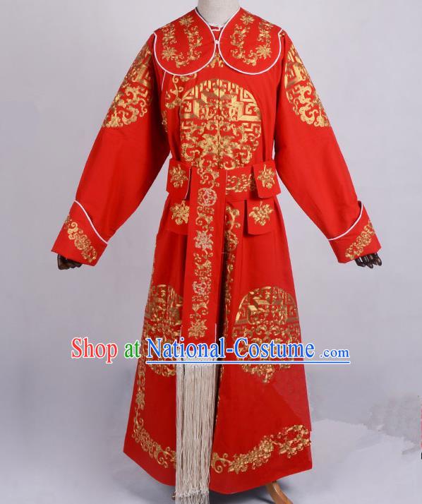 Traditional China Beijing Opera Takefu Costume, Ancient Chinese Peking Opera Wu-Sheng General Warrior Embroidery Red Clothing