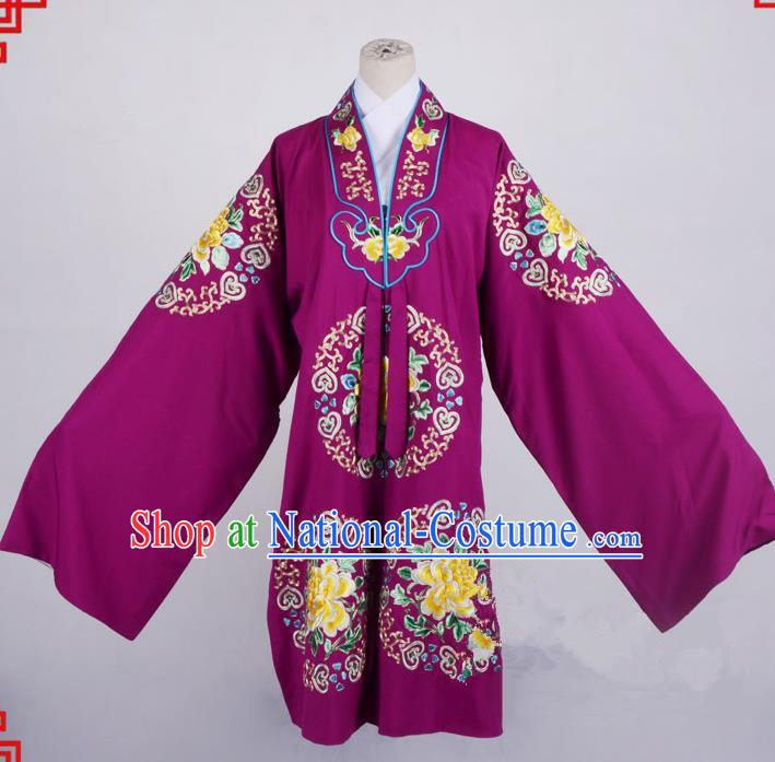 Top Grade Professional Beijing Opera Palace Lady Costume Hua Tan Purple Embroidered Cape, Traditional Ancient Chinese Peking Opera Diva Wedding Embroidery Clothing