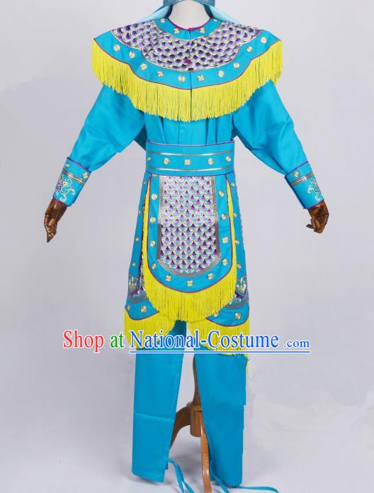 Top Grade Professional Beijing Opera Female Warriors Costume Swordplay Blue Embroidered Dress, Traditional Ancient Chinese Peking Opera Blues Embroidery Clothing