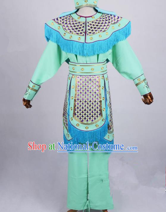 Top Grade Professional Beijing Opera Female Warriors Costume Swordplay Green Embroidered Dress, Traditional Ancient Chinese Peking Opera Blues Embroidery Clothing