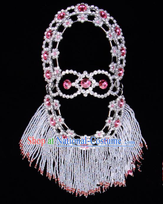 Traditional Beijing Opera Diva Hair Accessories Pink Crystal Head Ornaments Hairpins, Ancient Chinese Peking Opera Hua Tan Headband Headwear