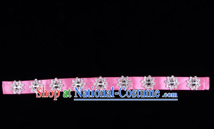 Traditional Beijing Opera Diva Hair Accessories Crystal Pink Headband, Ancient Chinese Peking Opera Hua Tan Hair Clasp Headwear