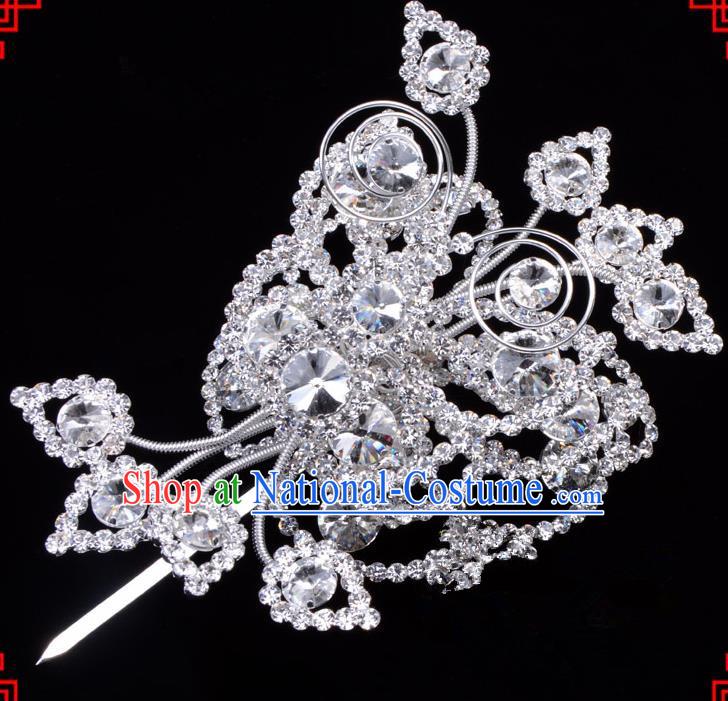 Traditional Beijing Opera Diva Hair Accessories Crystal Butterfly Large Hairpins, Ancient Chinese Peking Opera Hua Tan Hair Stick Headwear