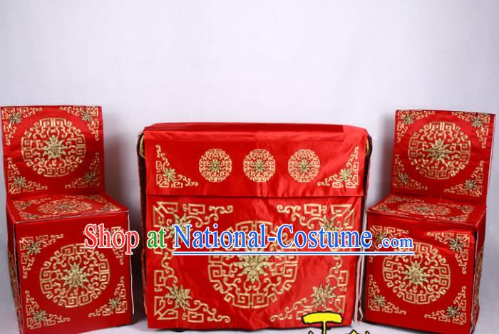 Traditional Beijing Opera Props Tablecloth, Ancient Chinese Peking Opera Wedding Red Satin Spread