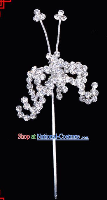 Traditional Beijing Opera Diva Hair Accessories Crystal Bat Hairpins, Ancient Chinese Peking Opera Hua Tan Hair Stick Headwear