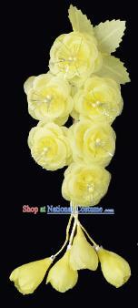 Traditional Beijing Opera Diva Hair Accessories Yellow Silk Jasmine Flower Hairpins, Ancient Chinese Peking Opera Setp Shake Hua Tan Hair Stick Headwear