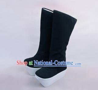 Traditional Beijing Opera Officer Boots Shoes, Ancient Chinese Peking Opera Takefu Flange High Leg Boots