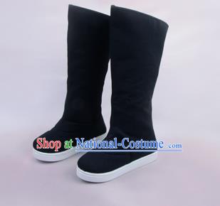 Traditional Beijing Opera Officer Black Boots Cloth Shoes, Ancient Chinese Peking Opera Takefu High Leg Boots