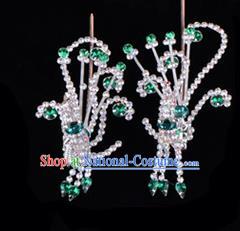 Traditional Beijing Opera Diva Hair Accessories Green Crystal Head Ornaments Phoenix Step Shake, Ancient Chinese Peking Opera Hua Tan Hairpins Headwear