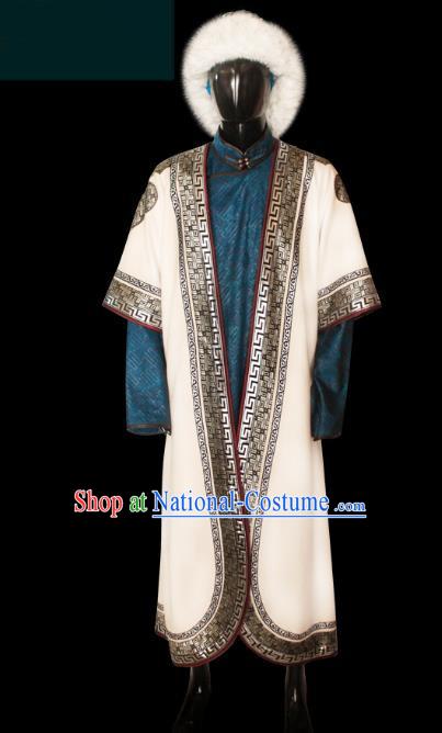 Traditional Chinese Mongol Nationality Dance Costume Mongolian Robe, Chinese Mongolian Minority Nationality Royal King Embroidery Costume for Men