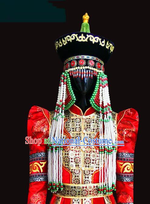 Traditional Chinese Mongol Nationality Hair Accessories Mongols Princess Tassel Hat, Chinese Mongolian Minority Nationality Headwear for Women