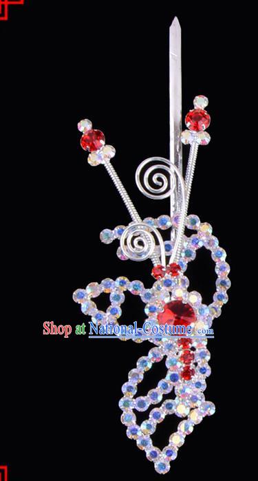 Traditional Beijing Opera Diva Hair Accessories Crystal Head Ornaments Hairpins, Ancient Chinese Peking Opera Hua Tan Hair Stick Headwear