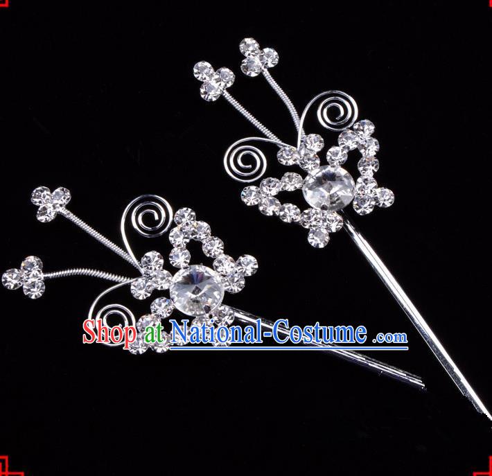 Traditional Beijing Opera Diva Hair Accessories Crystal Butterfly Hairpins, Ancient Chinese Peking Opera Hua Tan Hair Stick Headwear